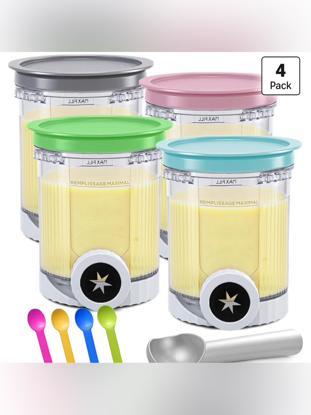 4 Pack Creami Pints Lids Compatible Ninja Swirl NC700 Ice Cream Makers
